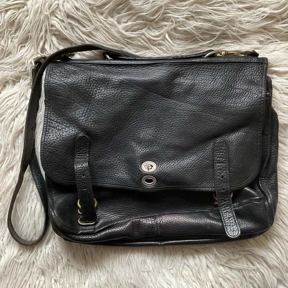Johnny Farah Large Black Leather Unisex Convertible Briefcase Travel Bag EUC